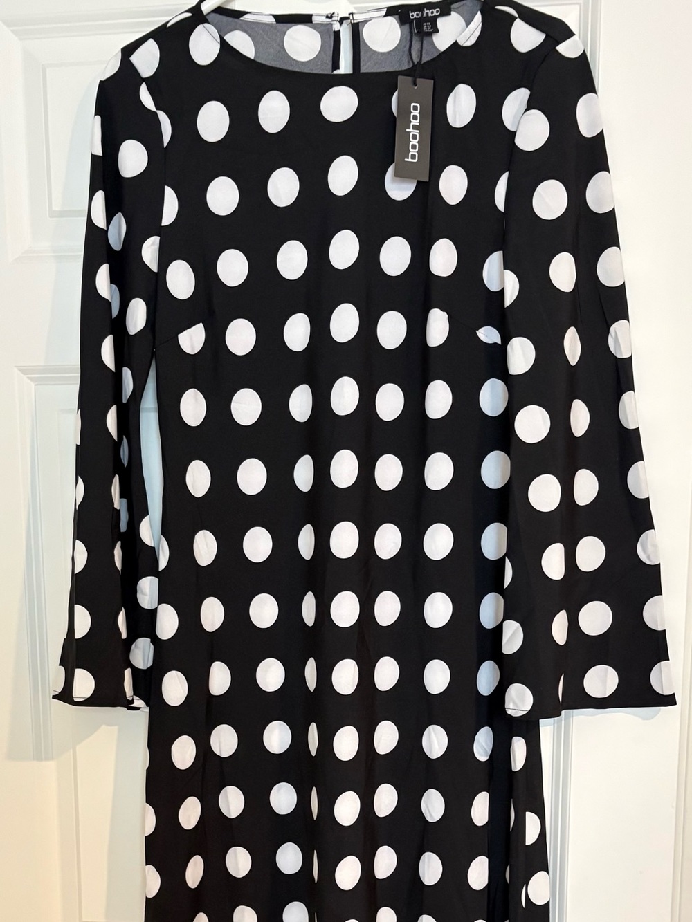 Boohoo Black Polka Dot Long Sleeve Midi Dress